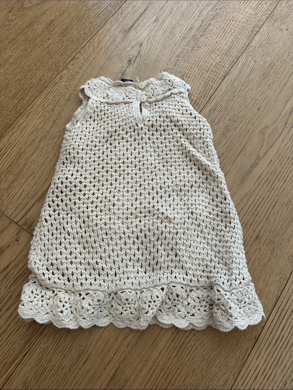 GAP Cream Crochet Knit Dress with scalloped Hem 12/18m lined